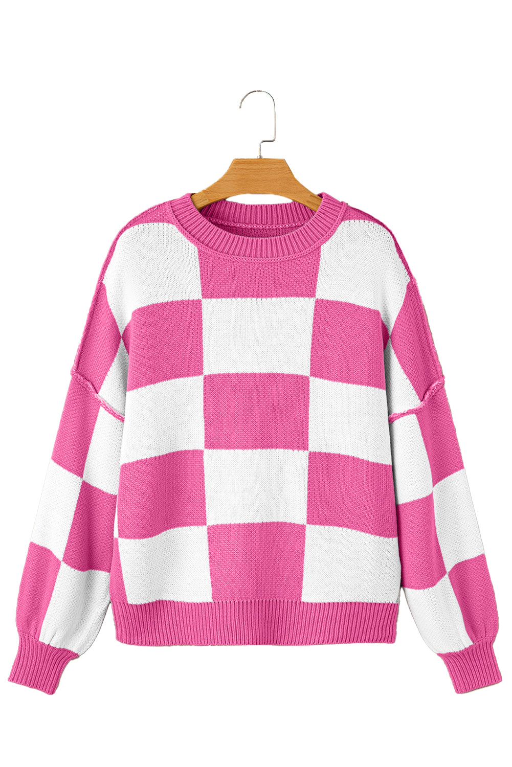 Green Checkered Bishop Sleeve Pullover Sweater