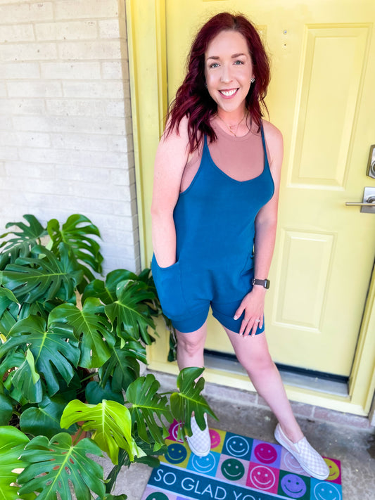 Mineral Washed Teal Romper