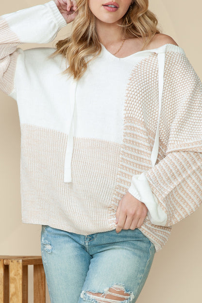 Oatmeal Mixed Pattern Knit Drop Shoulder Reversible Sweater