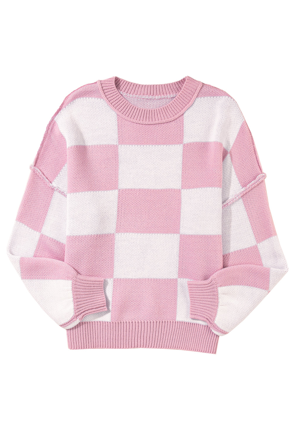 Green Checkered Bishop Sleeve Pullover Sweater