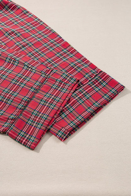 Red Plaid Print Shirt and Drawstring Pants Plus Size Pajama Set