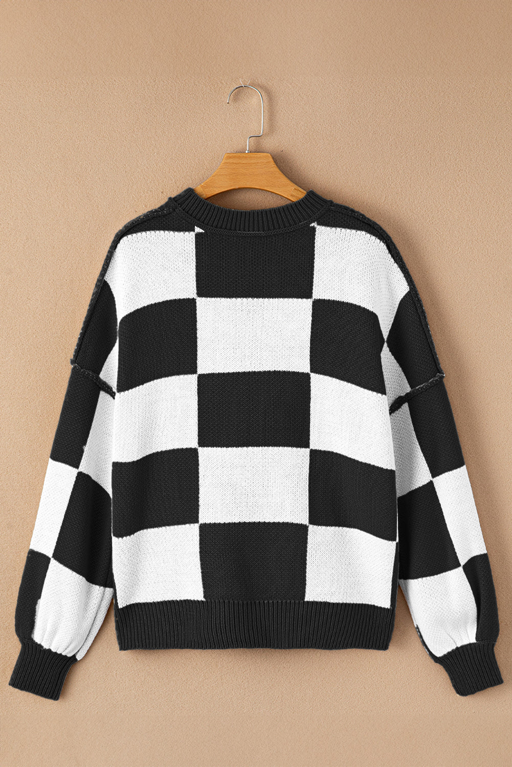 Green Checkered Bishop Sleeve Pullover Sweater