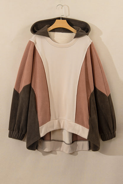 Brown Plus Size Exposed Seam Patchwork Sweatshirt