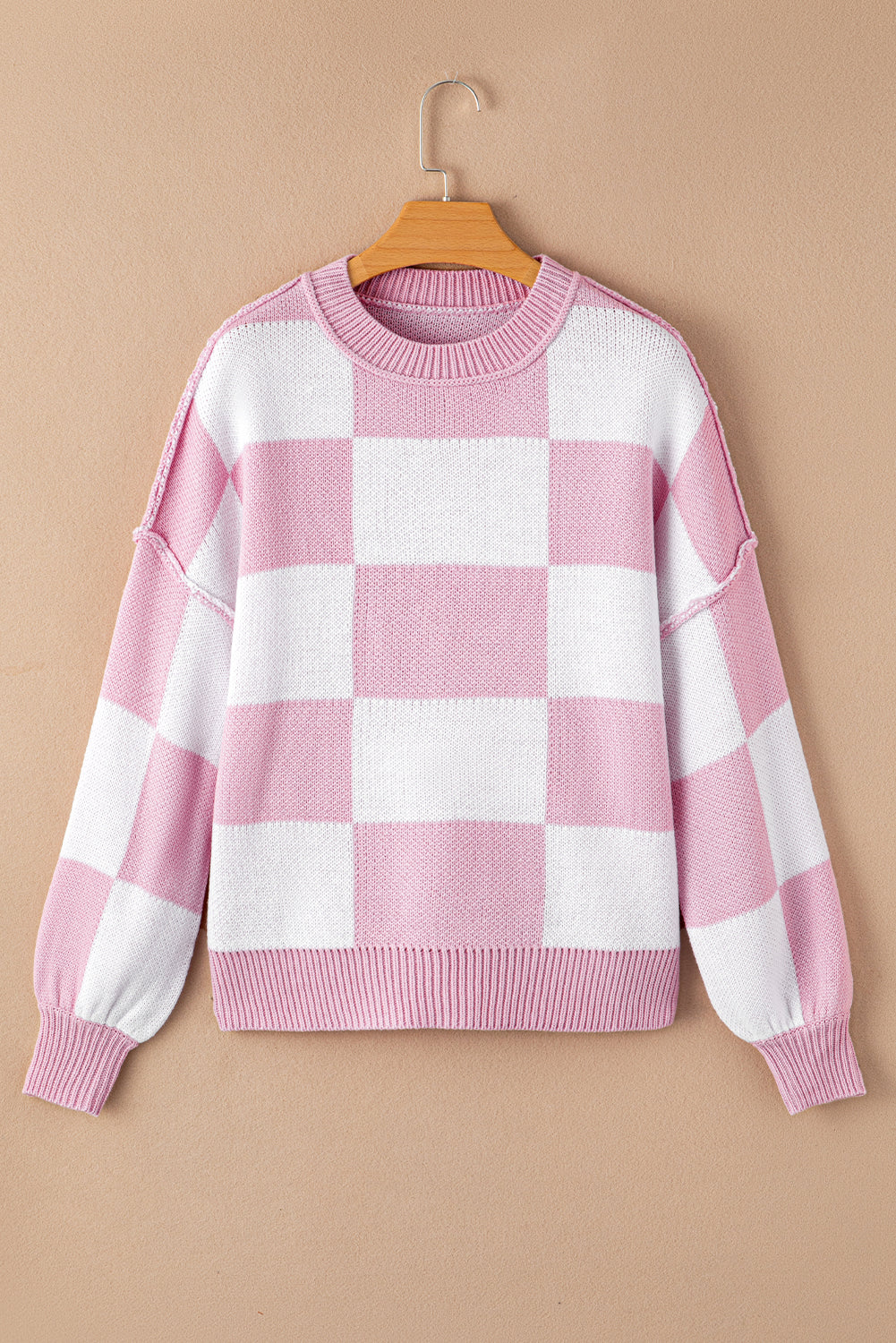 Green Checkered Bishop Sleeve Pullover Sweater