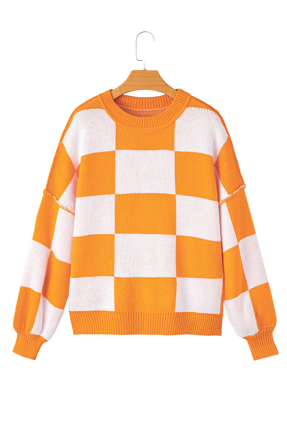 Green Checkered Bishop Sleeve Pullover Sweater