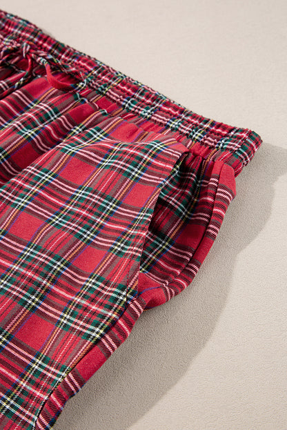 Red Plaid Print Shirt and Drawstring Pants Plus Size Pajama Set