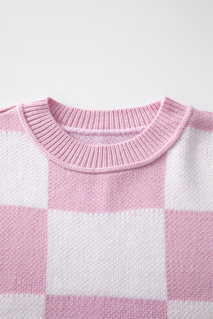 Green Checkered Bishop Sleeve Pullover Sweater