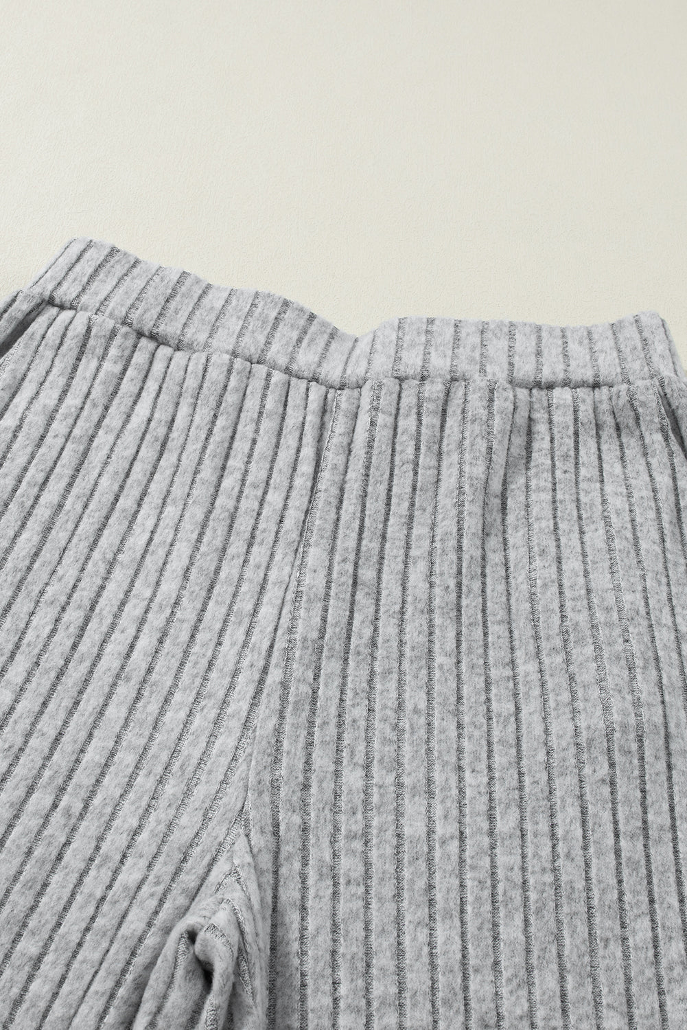 Light Grey Slouchy Ribbed Knit V Neck Top & Pants Loungewear Set