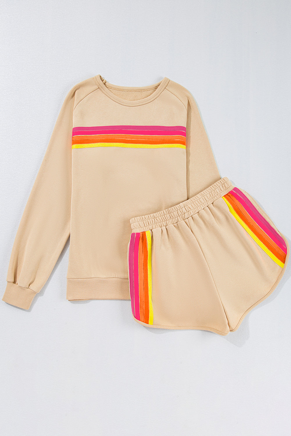 Beau Blue Colorful Striped Long Sleeve Pullover and Shorts Set